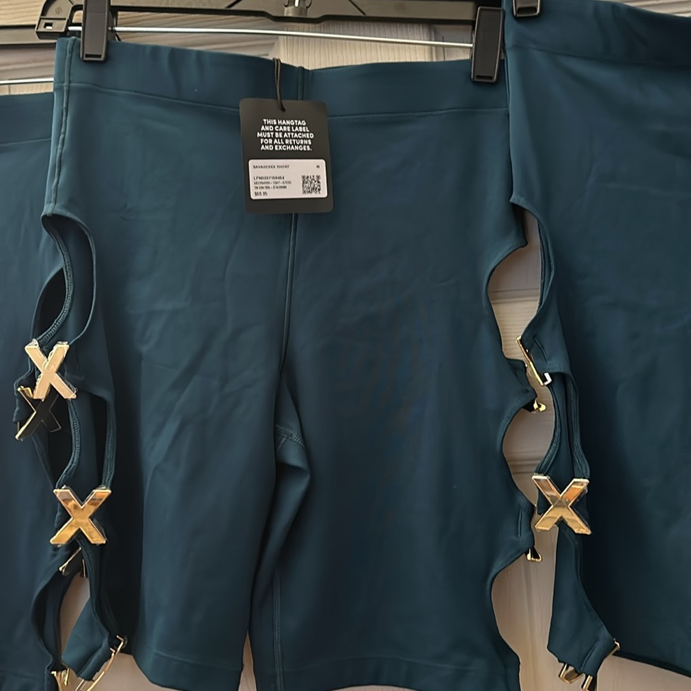 Savage X Fenty XXX bike shorts in TEAL Super hot! 3 gold tone X’s on both sides - Picture 5 of 7